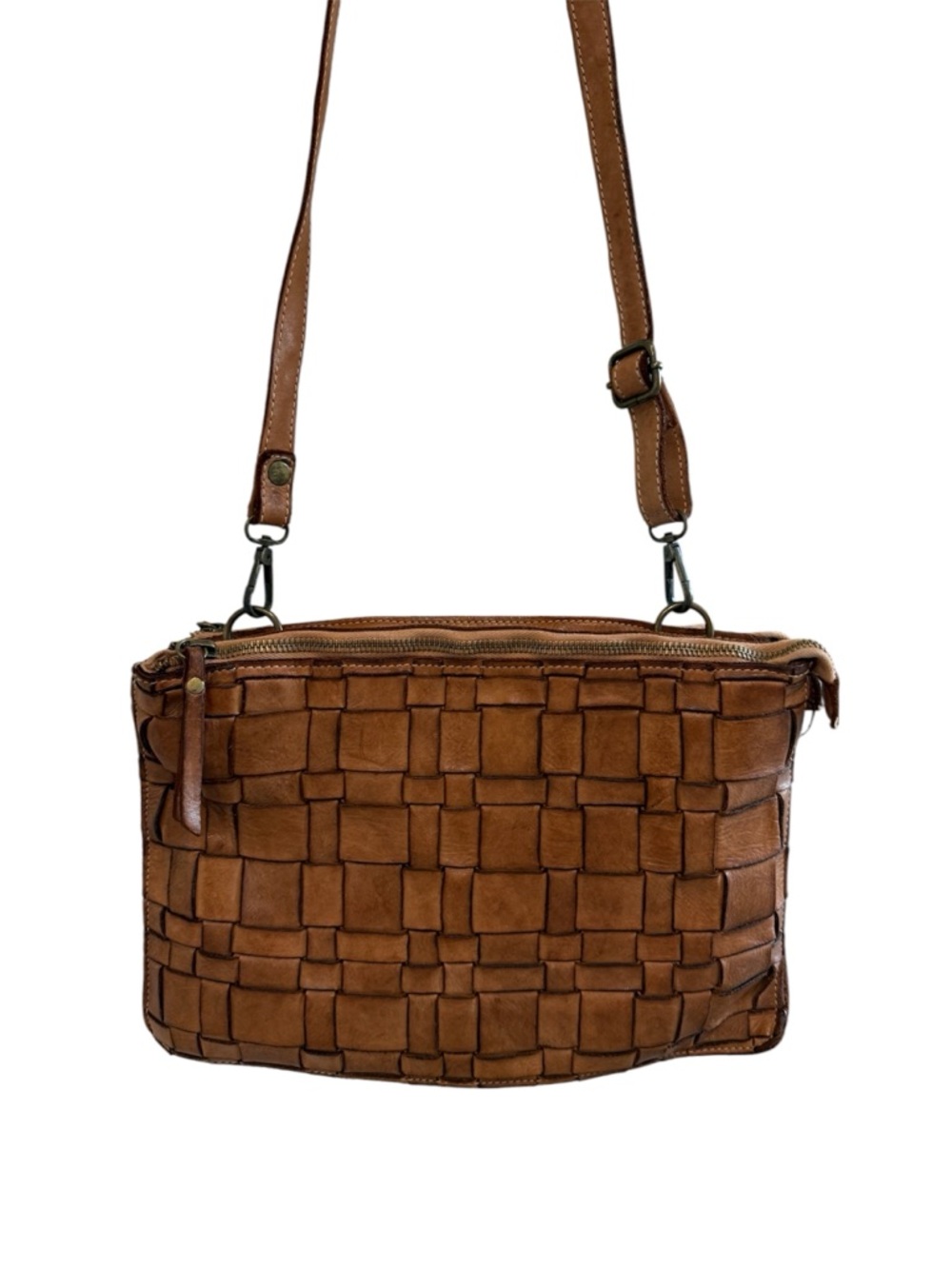 Woven Crossbody Bag in Cognac Brown